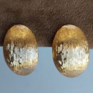 SOLD Monet Vintage Clip On Earrings Brushed Gold Oval Chunky Matte Signed